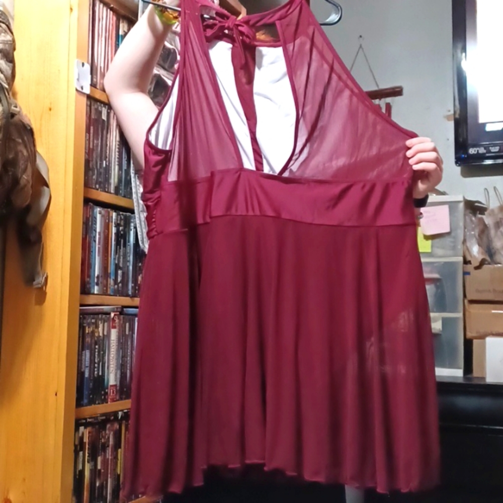 Elegant Burgundy Halter Swim Suit - Picture 3 of 4